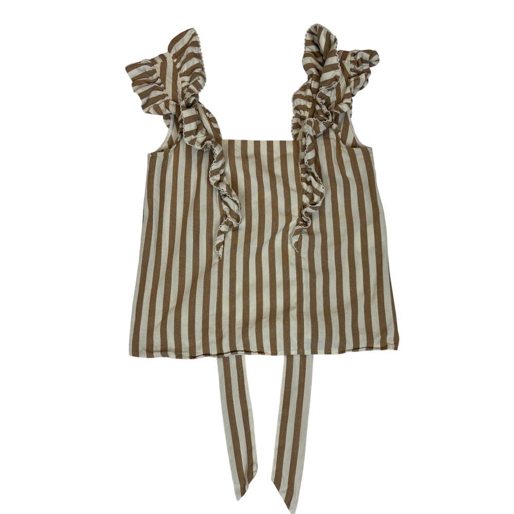 Sezane Meredith Blouse Top 100% Cotton Stripe Ecru Camel Women's 36